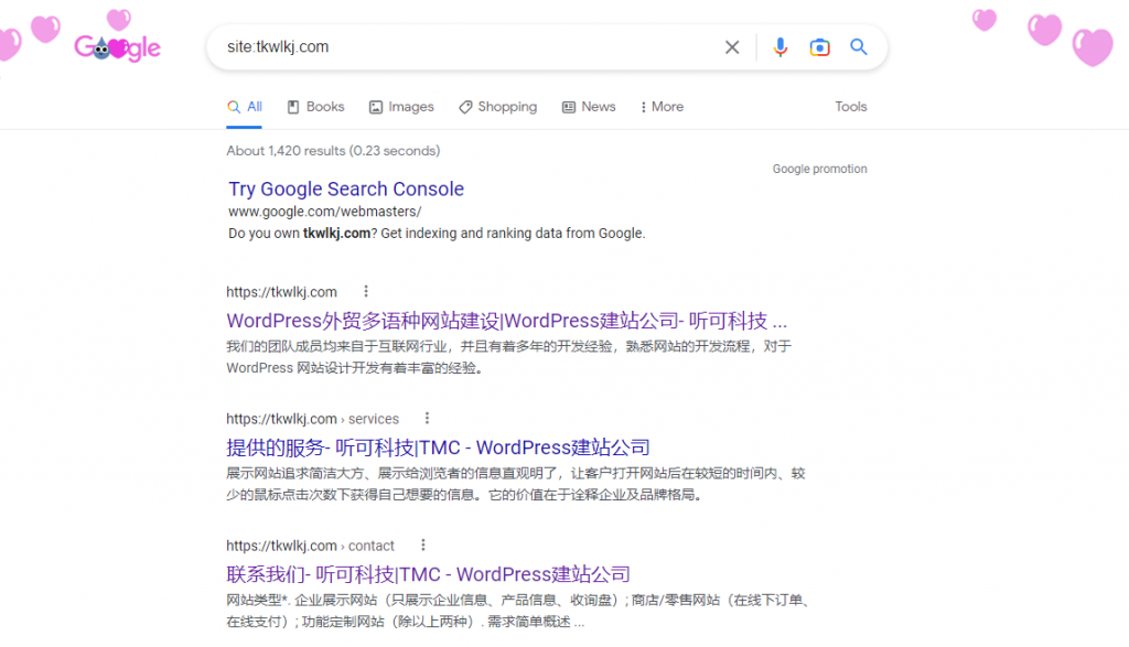 搜索引擎索引网站的结果