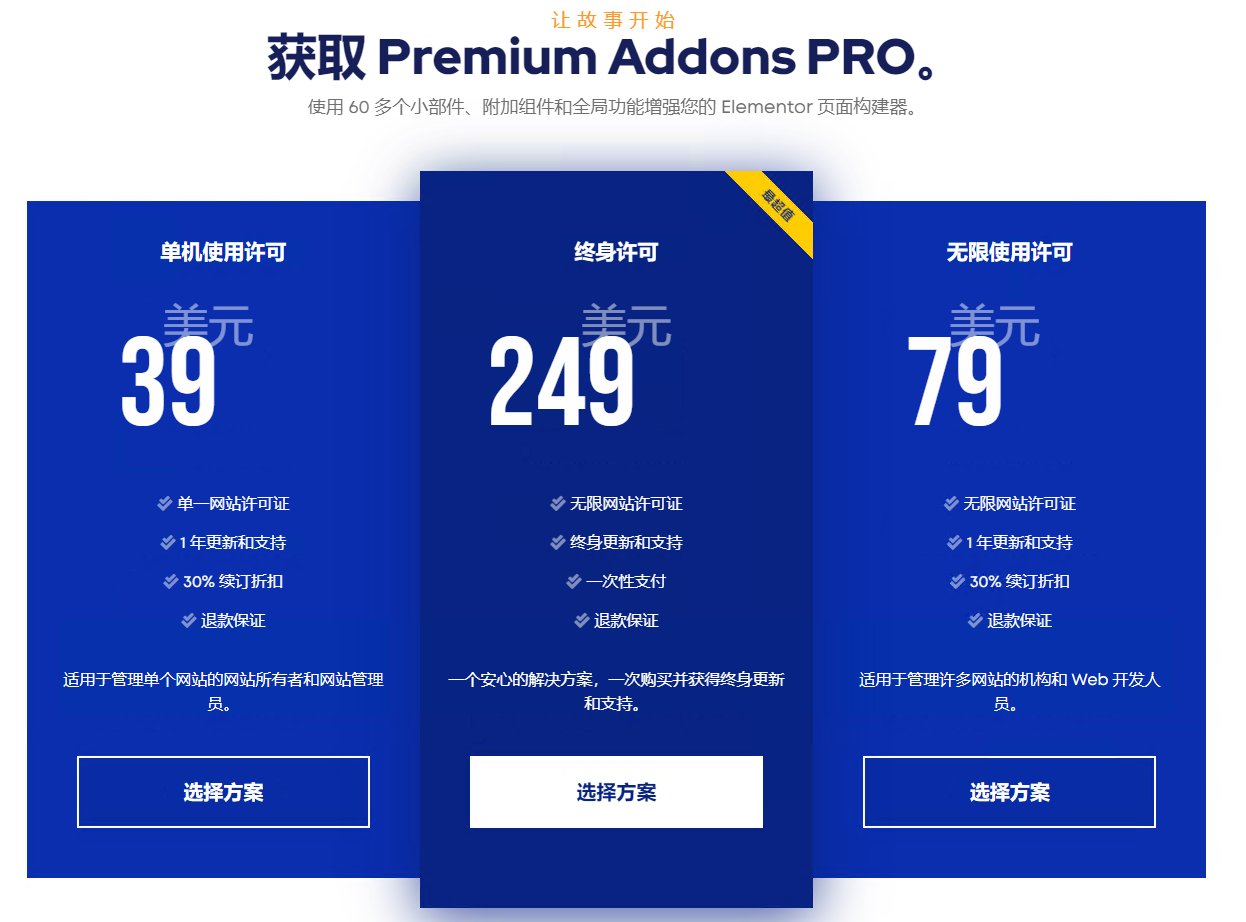 Premium Addons For Elementor *版价格