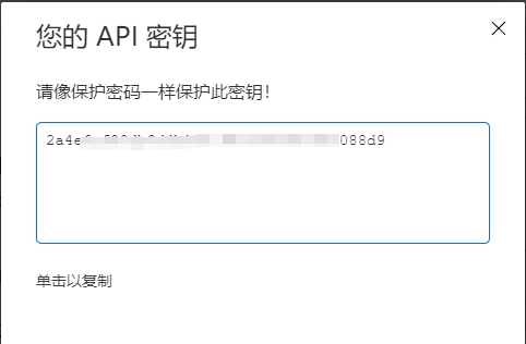 复制 API 密钥